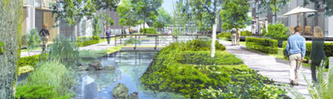 groenblauwe stad